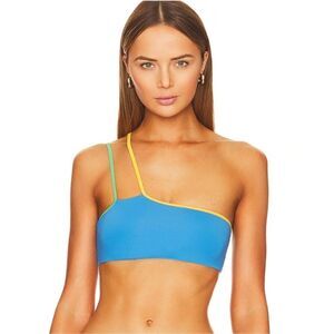 NWT Stone Fox Ibiza One-Shoulder Bikini Top Blue Apple Mint Tranquil Color Block